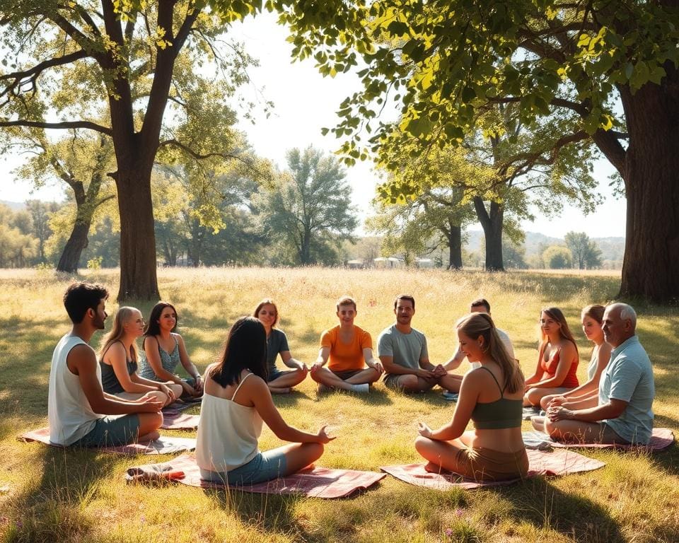 Deelnemen aan groepsmeditatie in de natuur