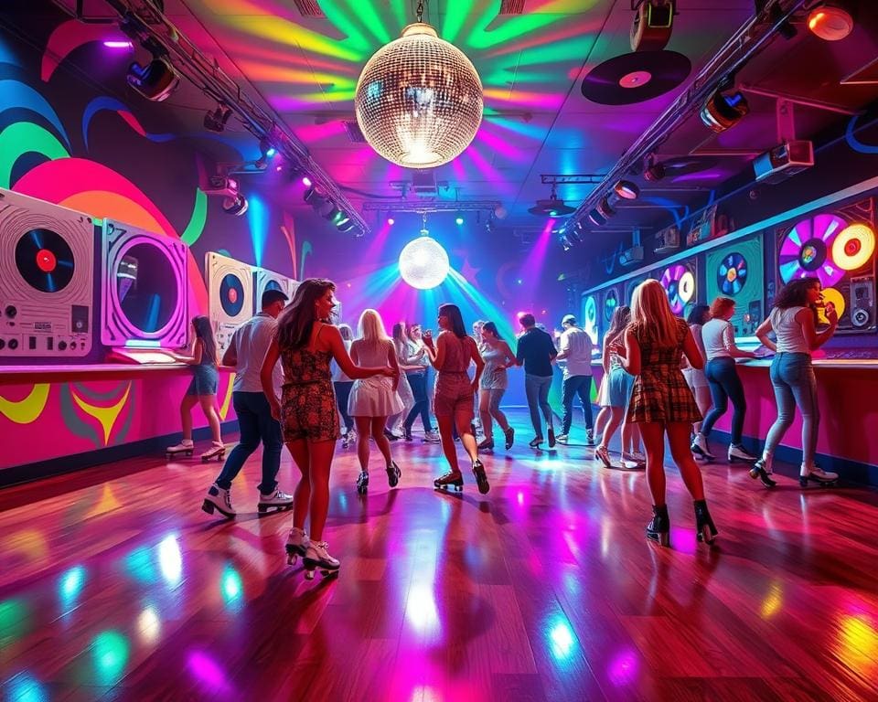 Ga naar een rollerdisco met retro muziek en sfeer