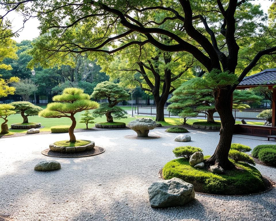 Ontsnap aan de drukte in een zen-tuin in het park