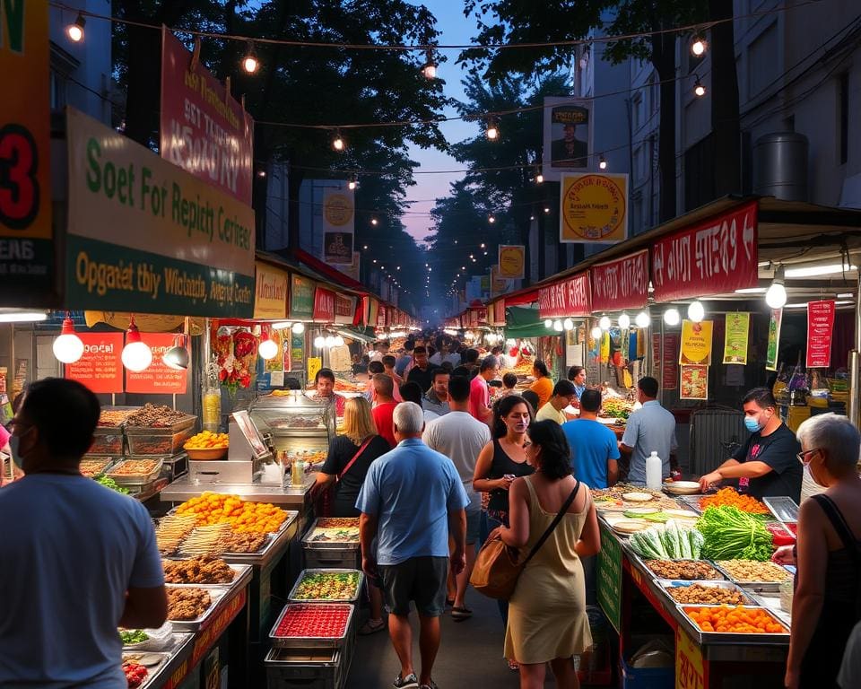 Streetfood markt met internationale gerechten en lokale lekkernijen